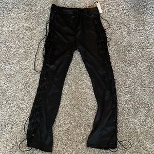 Black Faux Leather Lace Up Pants XL